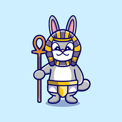 cute bunny pharaoh carrying a stick