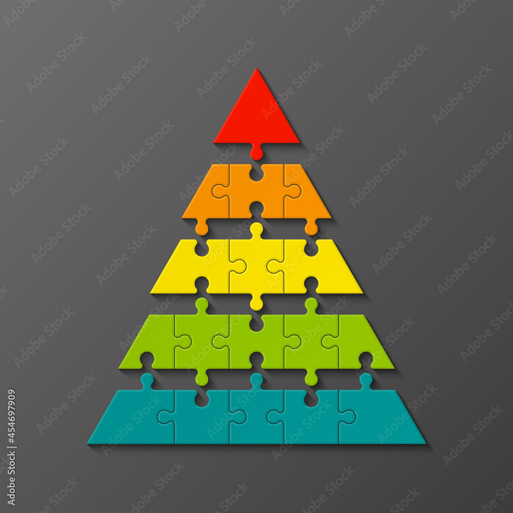 Leinwandbilder five levels color pyramid. puzzle presentation infographic template with explanatory text field for 
