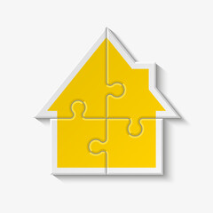 Puzzle house presentation. Home puzzles kit banner. Infographic template with explanatory text field for business statistics. puzzle building illustration. Four pieces home