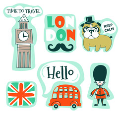 set of british childish cartoon vector stickers