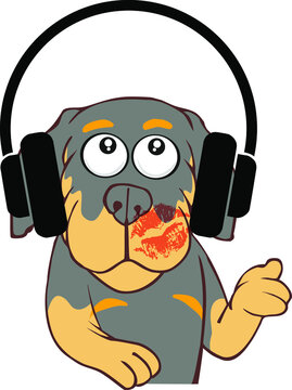 dog character who listens to music through headphones