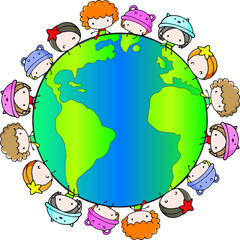vector cartoon kids Children's with earth