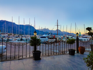 Yachts in the port of Kemer, Turkey.