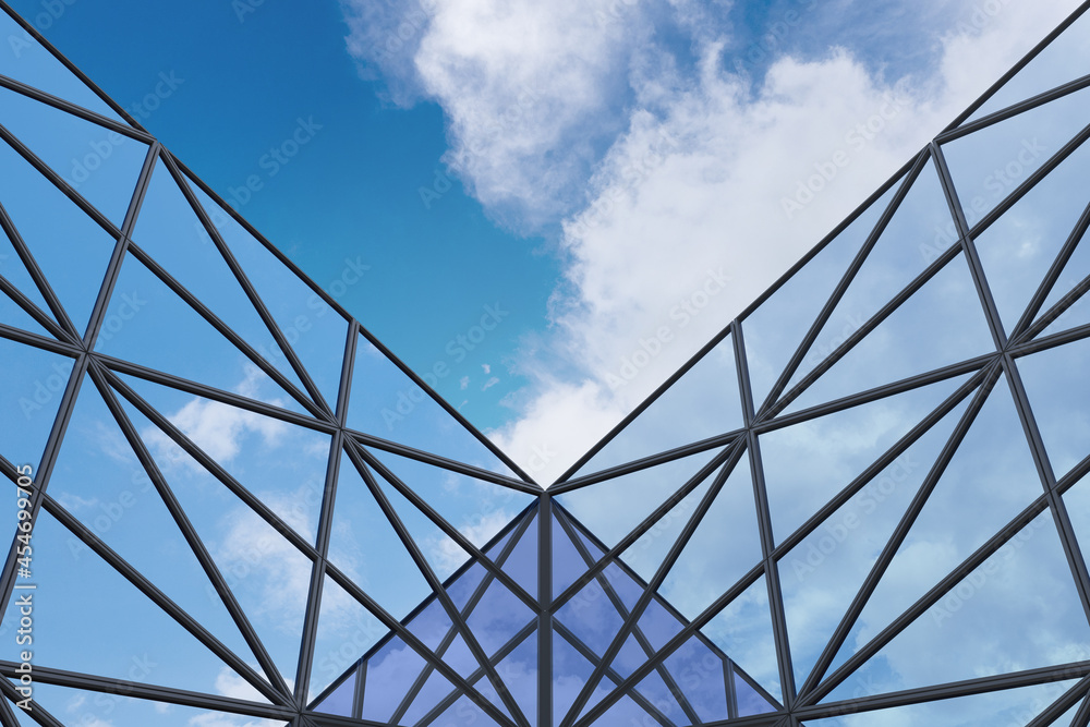 Poster low angle view of futuristic modern architecture, skyscraper of corporate office building, 3d render