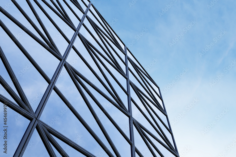 Poster low angle view of futuristic modern architecture, skyscraper of corporate office building, 3d render