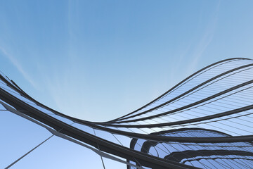 Low angle view of futuristic architecture, Skyscraper of office building with curve glass window, 3D rendering. © nuchao