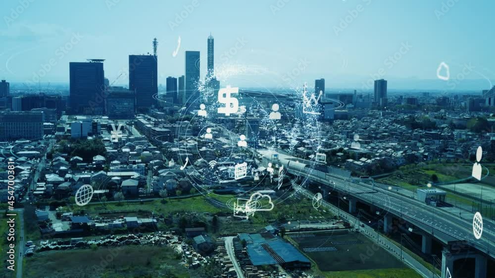 Aufkleber city infrastructure and communication network. digital transformation. iot (internet of things). ict