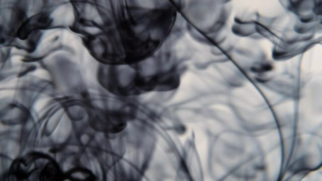 black color paint ink drops in water  video. Inky cloud swirling flowing underwater. 4k