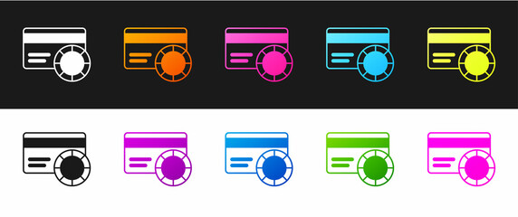 Set Credit card icon isolated on black and white background. Online payment. Cash withdrawal. Financial operations. Shopping sign. Vector