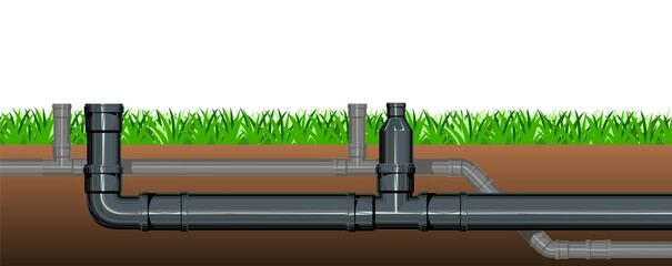 Pipeline for various purposes. Lawn grass. Underground part of system. Isolated Illustration vector - obrazy, fototapety, plakaty