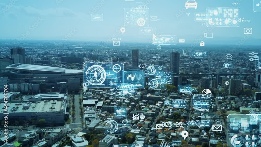 Aufkleber city infrastructure and communication network. digital transformation. iot (internet of things). ict