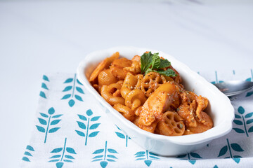 Macaroni in Tomato Sauce with Chicken and Sausage