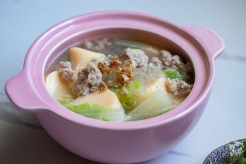 Clear Soup with Tofu and Minced Pork with Noodles