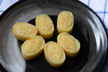 Stir-fried soybean dessert with floral print, Thai dessert