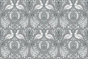 Floral vintage seamless pattern wit birds for retro wallpapers. Enchanted Vintage Flowers. Arts and Crafts movement inspired. Design for wrapping paper, wallpaper, fabrics and fashion clothes.