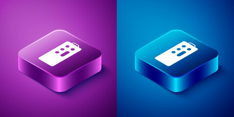 Isometric Remote control icon isolated on blue and purple background. Square button. Vector