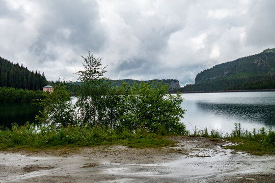 View from Transbucegi road in Bucegi mountains, Romania, cloudy day