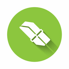 White Eraser or rubber icon isolated with long shadow. Green circle button. Vector