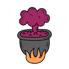 The witch's potion is brewed in a cauldron. Mystic. Halloween. Doodle style illustration