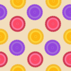 Round yellow purple flower seamless pattern. Design for fabric, textile, wrapping paper