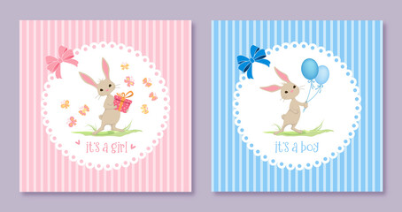 Baby shower vector cards set for boy and girl. It's a boy. It's a girl.