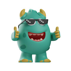 Cool Cute Monster Cartoon Illustration wearing fancy glasses