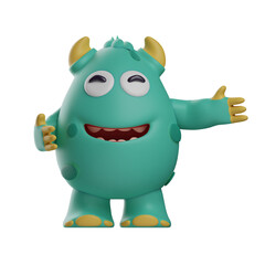3D Cute Monster Cartoon Design has two horns