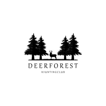deer fir pine tree forest logo design vector