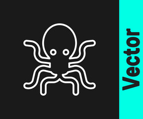White line Octopus icon isolated on black background. Vector