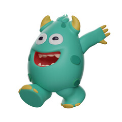 3D Cute Monster Cartoon Character has a happy expression