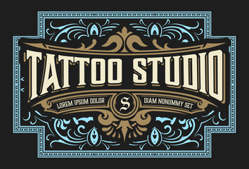 Tattoo logo with vintage ornaments. Layered