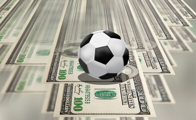 American dollars moving fast behind crystal soccer ball - Soccer ball with dollar tunnel - football player transfer 