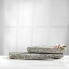 Stone pedestal of free space for your decoration and wall with shadows. Free space for your...