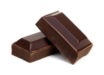 close up of chocolate pieces on white