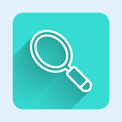 White line Hand mirror icon isolated with long shadow. Green square button. Vector