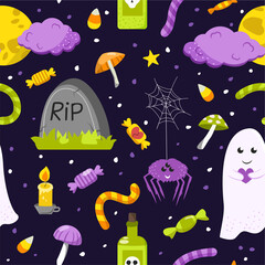 Seamless background for Halloween. Illustration in cartoon style.