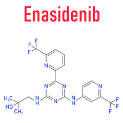 Fototapeta premium Enasidenib cancer drug molecule (IDH2 inhibitor). Skeletal formula.