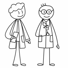 vector, isolated, stick figure, doctors in lab coats