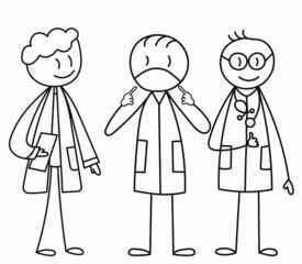 stick figure, doctors in lab coats