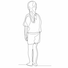 vector, isolated line drawing of a child standing, sketch