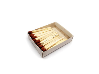Small Wooden Matchstick in Small Box Isolated on White Background