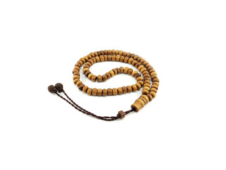 Wooden Tasbih Beads Isolated on White Background
