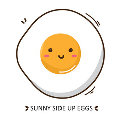 Cute Fried Egg Vector Icon doodle Illustration. Kawaii Fried Egg Delicious Cuisine Dish. Mascot Logo For Cafe and Restaurant