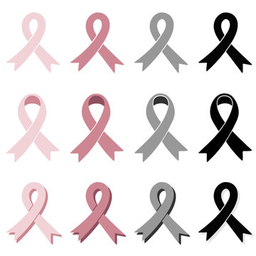 Brest cancer awareness graphic colorful ribbon set isolated on white background