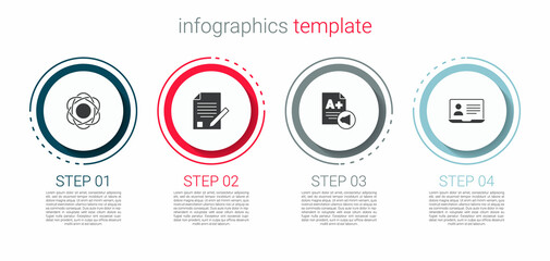 Set Atom, Exam sheet and pencil, with plus grade and Online class. Business infographic template. Vector