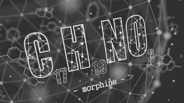 Formula of Morphine. Concept of medicine and pharmacy