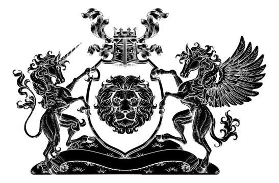 Coat of Arms Pegasus Unicorn Crest Lion Shield
