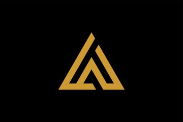 Mountain logo design vector. Triangle abstract illustration symbol. Letter AM outline sign. Gold adventure vector icon.
