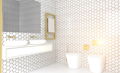 Scandinavian bathroom, classic  vintage interior design. 3D rendering.