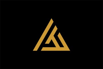Mountain logo design vector. Triangle abstract illustration symbol. Letter AM outline sign. Gold adventure vector icon.